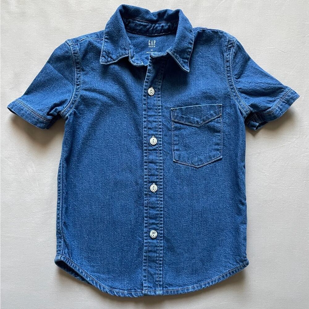 Gap Boys Denim Short Sleeve Button Down Shirt Size XS